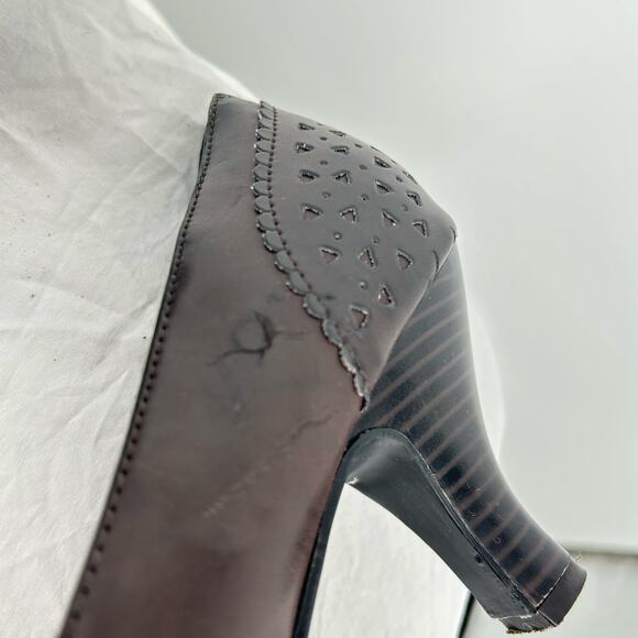 Vintage y2k women's brown Bongo 'Clean Sweep' Mary Jane Bow heel pumps sz 10 - Picture 6 of 9